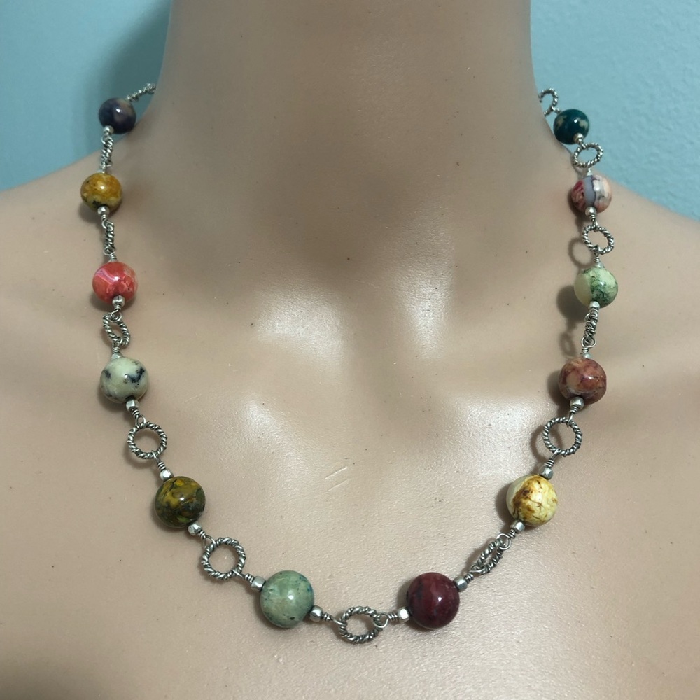 925 Multistone Beaded Chain Necklace